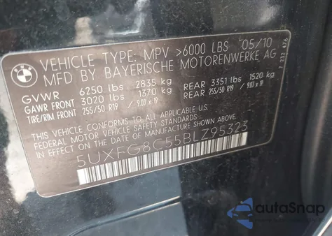 2011 BMW X6 xDrive50I из США, поврежденный, VIN 5UXFG8C55BLZ95323